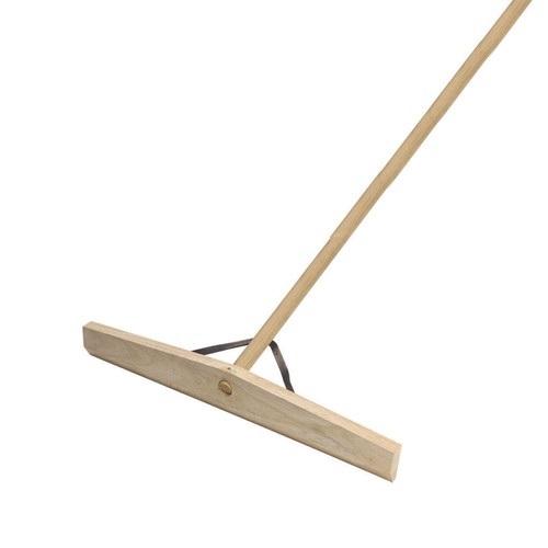 Wooden handled leveling lute with white background that is used for smoothing out a resin bound gravel mix 